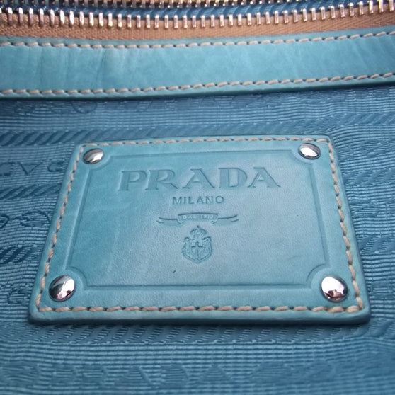 Prada Leather Large New Look Tote Turquoise 10 of 18