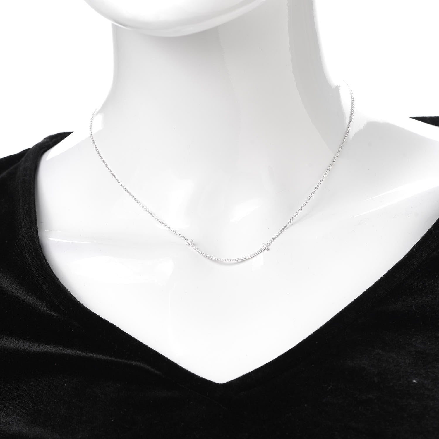 Tiffany 18K White Gold Diamond Small T Smile Pendant Necklace 2 of 6