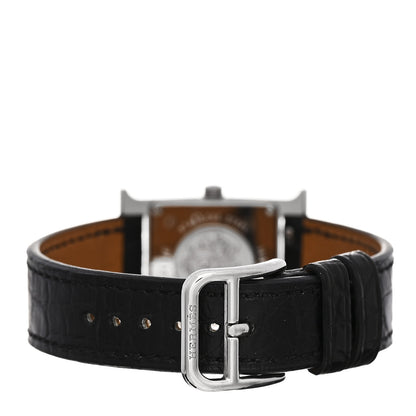 Hermes Stainless Steel Alligator Diamond Mother of Pearl 21mm Heure H Hour Quartz Watch Noir 3 of 4