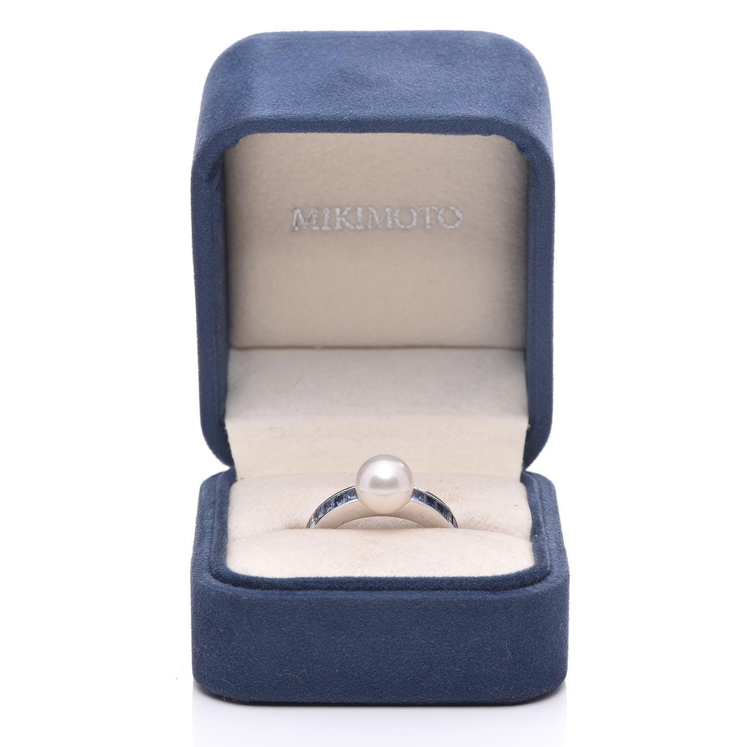 Mikimoto 18K White Gold Sapphire Akoya Pearl 8mm Ring 51 5.75 8 of 8