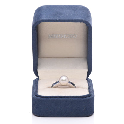 Mikimoto 18K White Gold Sapphire Akoya Pearl 8mm Ring 51 5.75 8 of 8
