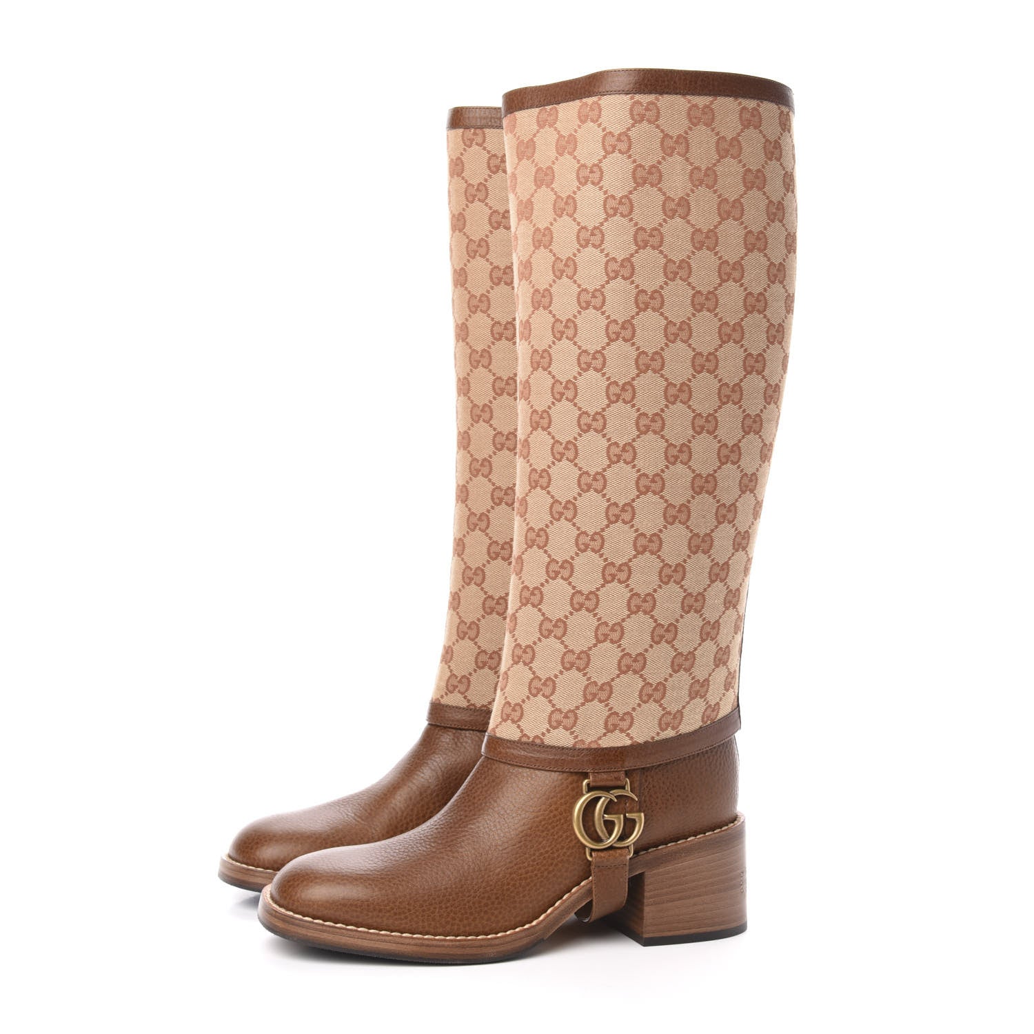 Gucci GG Monogram Calfskin Lola Tall Boots 39.5 Beige Ruggine Cuir 3 of 10