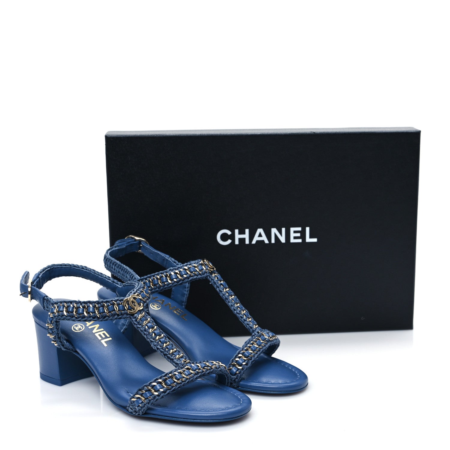 Chanel Lambskin CC Chain Braided Sandals 35 Blue 10 of 10