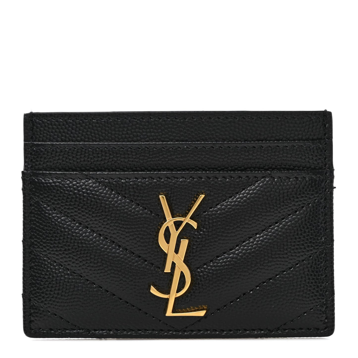 Grain De Poudre Matelasse Chevron Monogram Credit Card Case Black