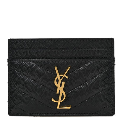 Saint Laurent Grain De Poudre Matelasse Chevron Monogram Credit Card Case Black 1 of 7