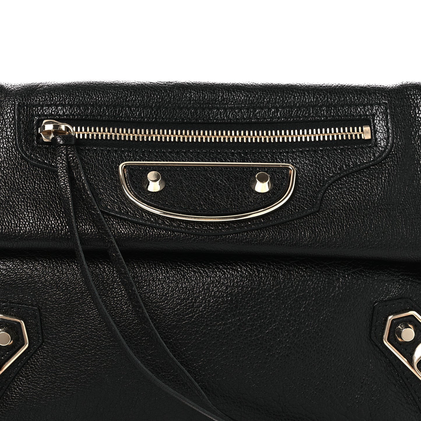 Chevre Gold Metallic Edge Hardware Envelope Clutch Black