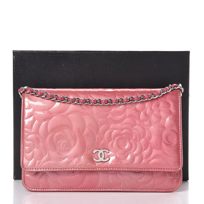 Chanel Patent Camellia Embossed Wallet on Chain WOC Rose 11 of 11