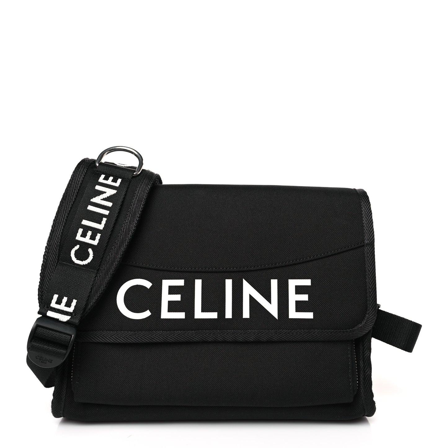 Cotton Gabardine Logo Print Messenger Bag Black