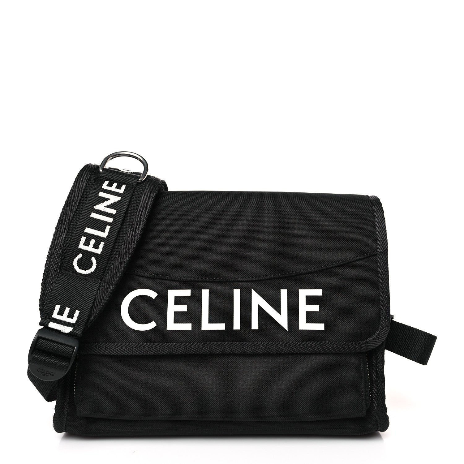 Celine Cotton Gabardine Logo Print Messenger Bag Black 1 of 8