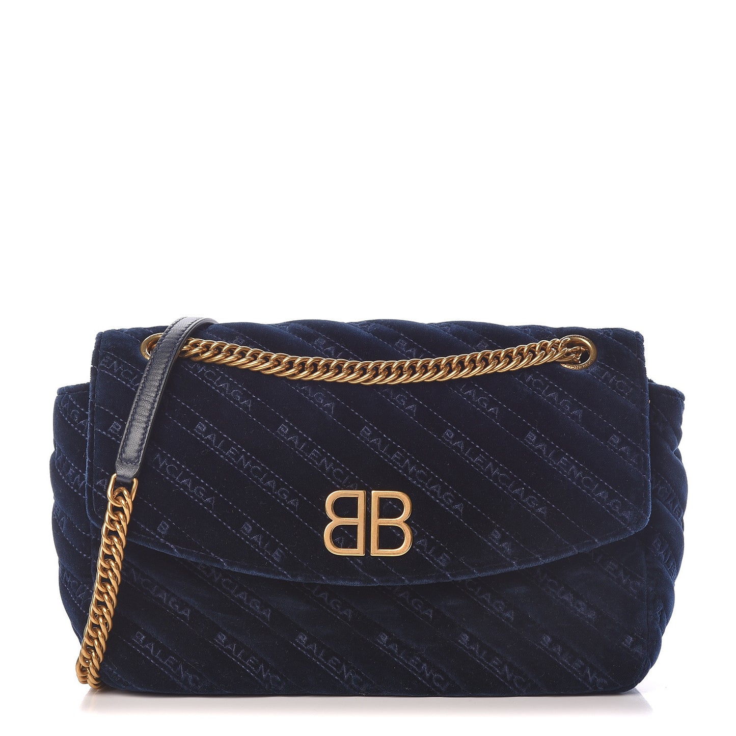 Velvet Logo Matelasse M BB Chain Shoulder Bag Navy