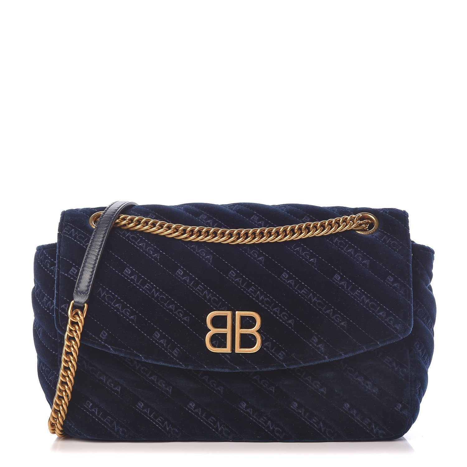 Balenciaga Velvet Logo Matelasse M BB Chain Shoulder Bag Navy 1 of 12