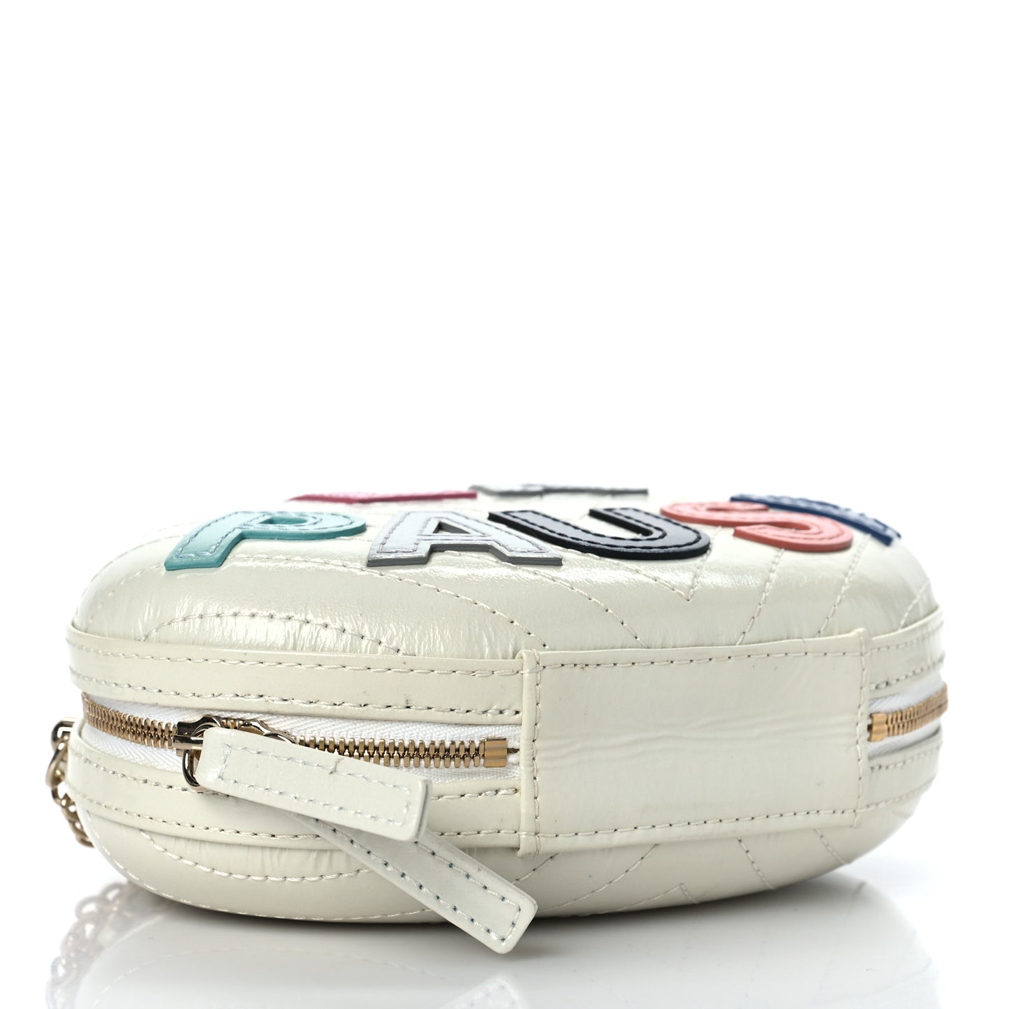 Embroidered Lambskin Chevron Quilted La Pausa Evening Bag White