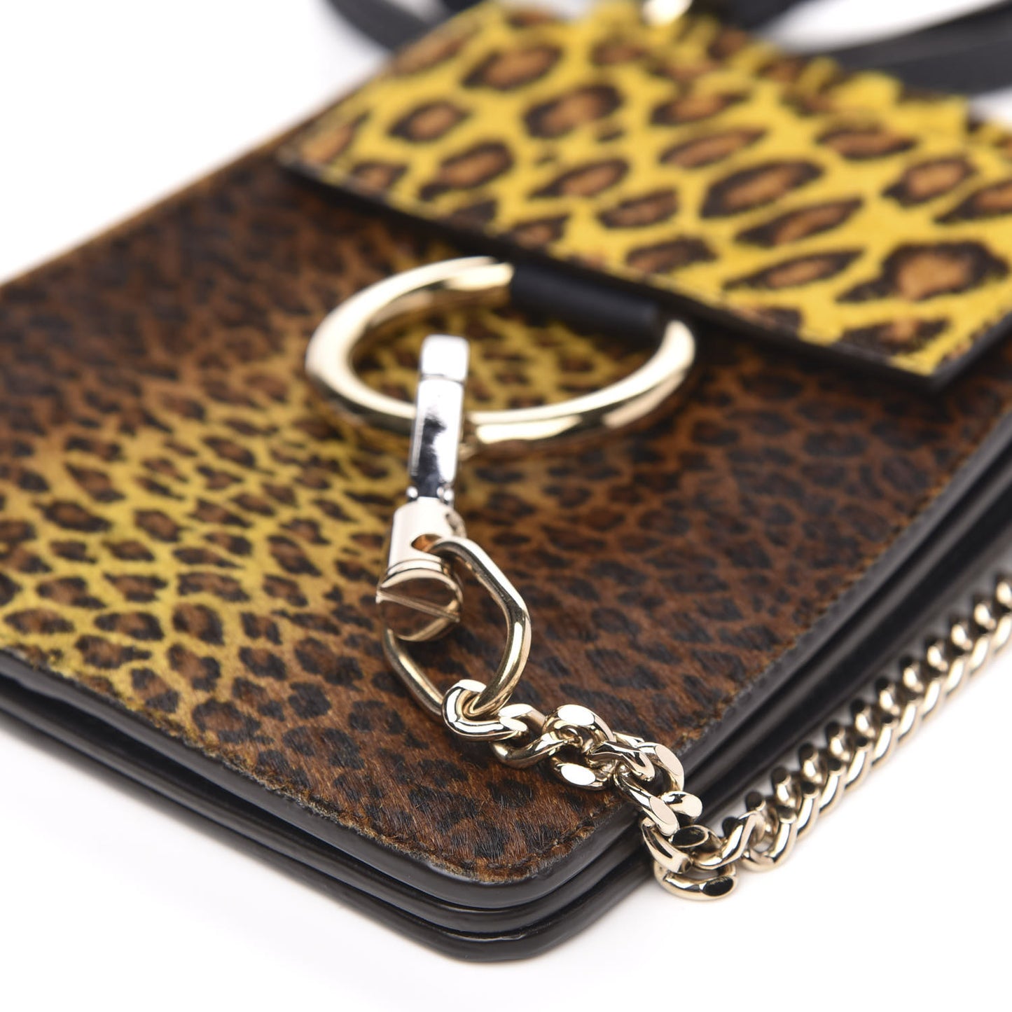 Calfskin Pony Hair Leopard Print Mini Faye Bracelet Bag Brown