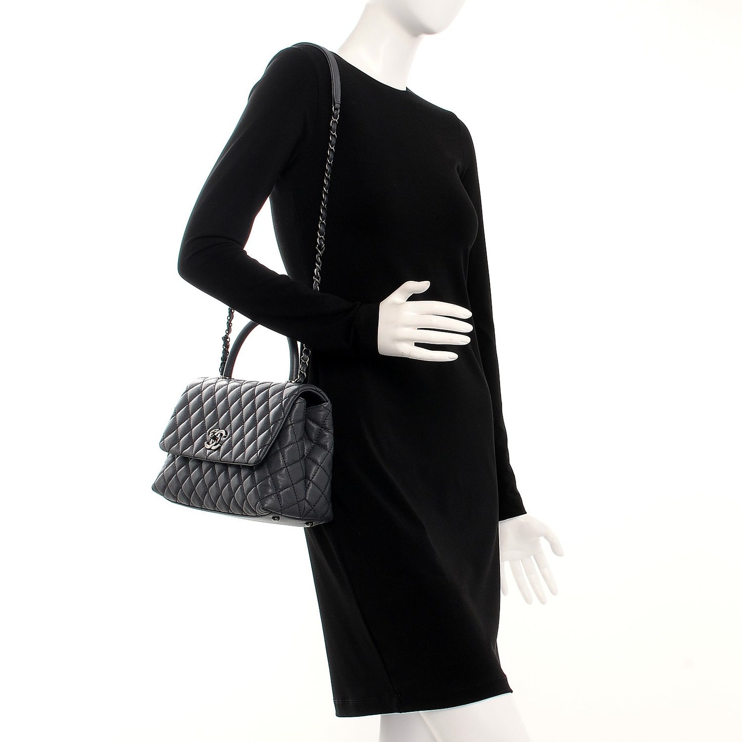 Caviar Quilted Small Coco Handle Flap Grey