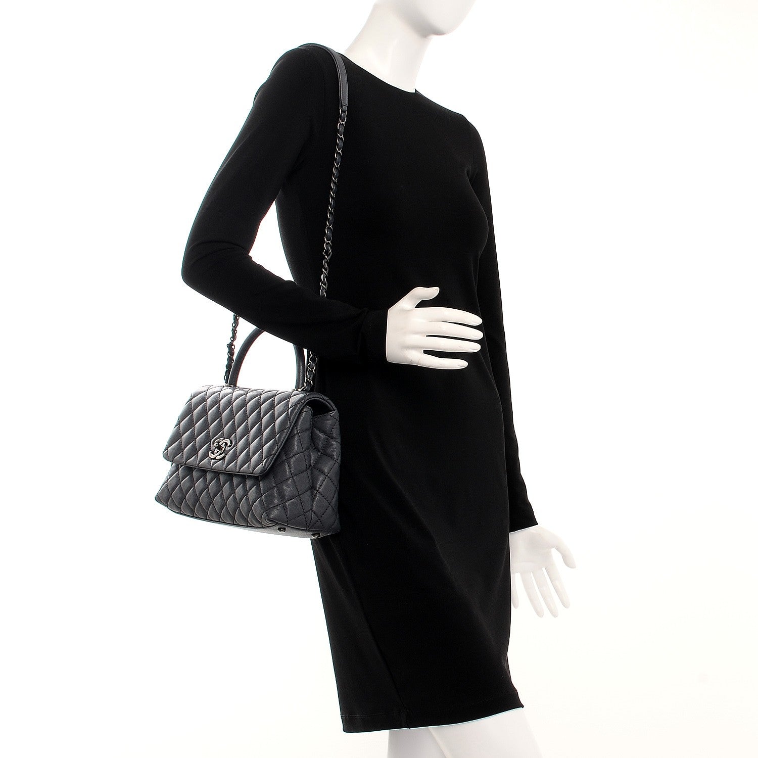 Chanel Caviar Quilted Small Coco Handle Flap Grey 2 of 9