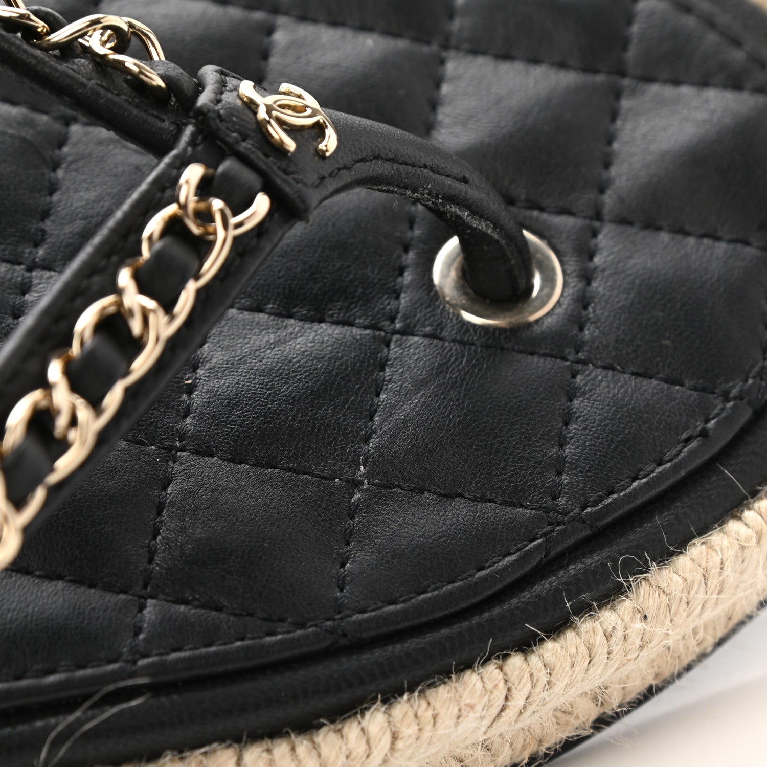 Chanel Lambskin Chain CC Thong Espadrille Sandals 39 Black 10 of 11