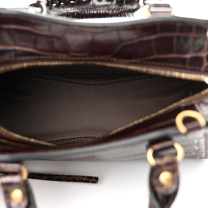 Balenciaga Semi Shiny Calfskin Crocodile Embossed Neo Classic Gold Hardware Mini City Dark Brown 5 of 9
