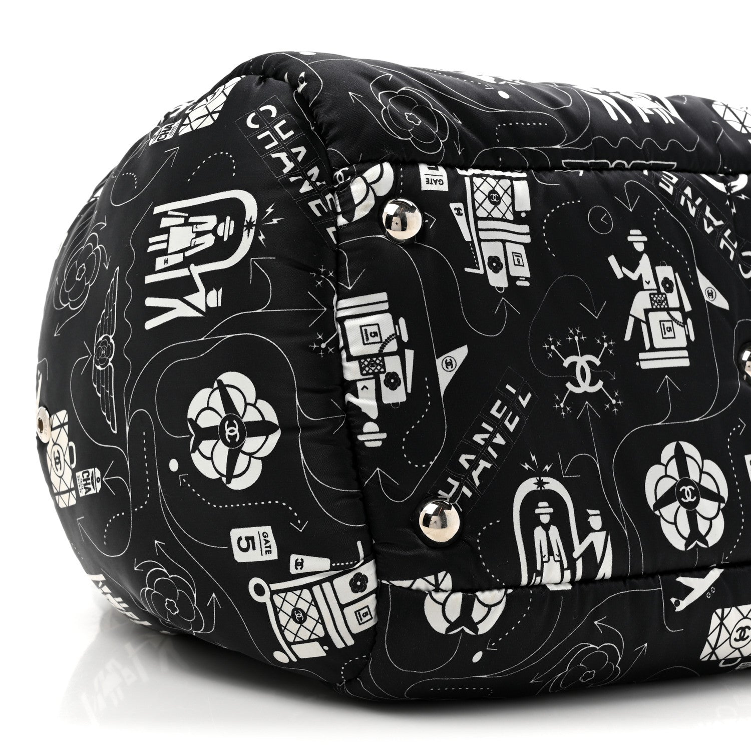 Chanel Nylon Airline Boston Bag Black White 10 of 10