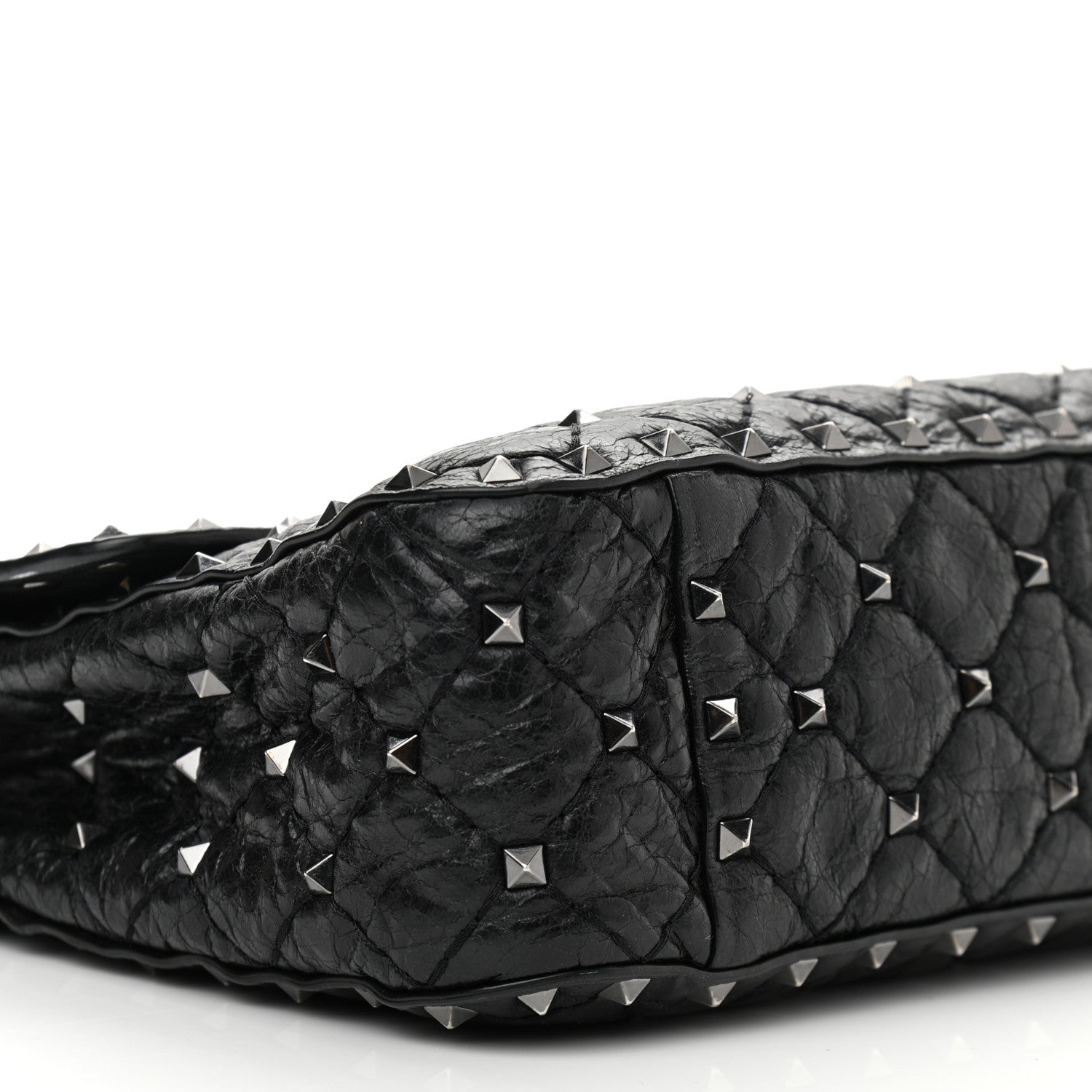 Valentino Garavani Craquele Nappa Medium Rockstud Spike Shoulder Bag Black 7 of 12