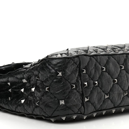 Valentino Garavani Craquele Nappa Medium Rockstud Spike Shoulder Bag Black 7 of 12