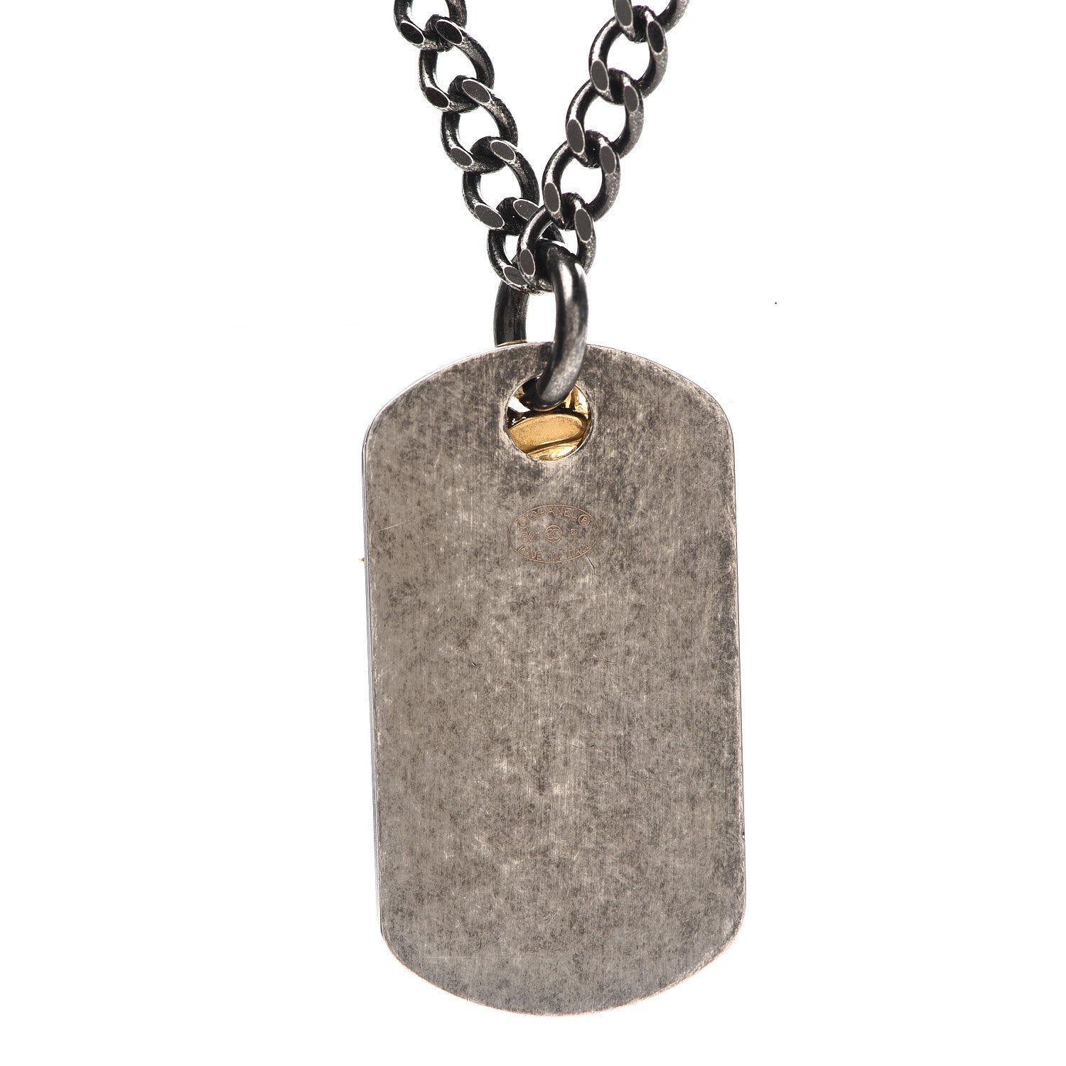 Chanel Ruthenium ID Dog Tag Charm Necklace Silver Gold 3 of 4