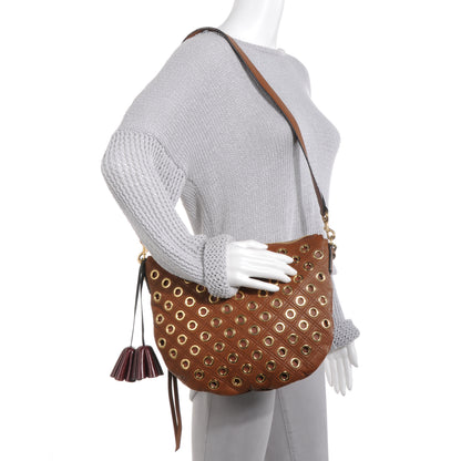 Marc Jacobs Goatskin Leather Medium Quilted Grommet Nomad Hobo Brown 2 of 11
