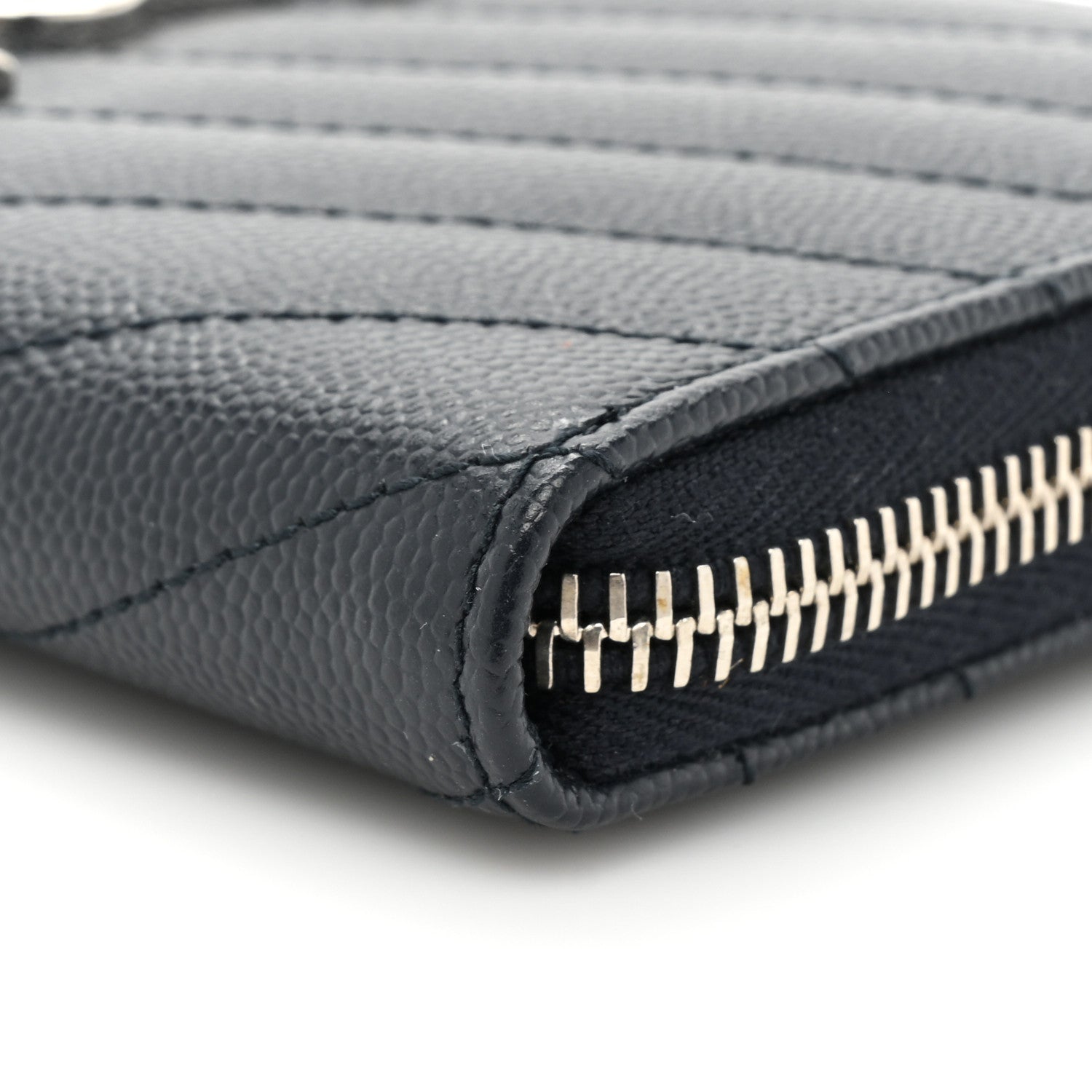 Saint Laurent Grain De Poudre Matelasse Chevron Monogram Small Zip Around Wallet Deep Marine 9 of 11