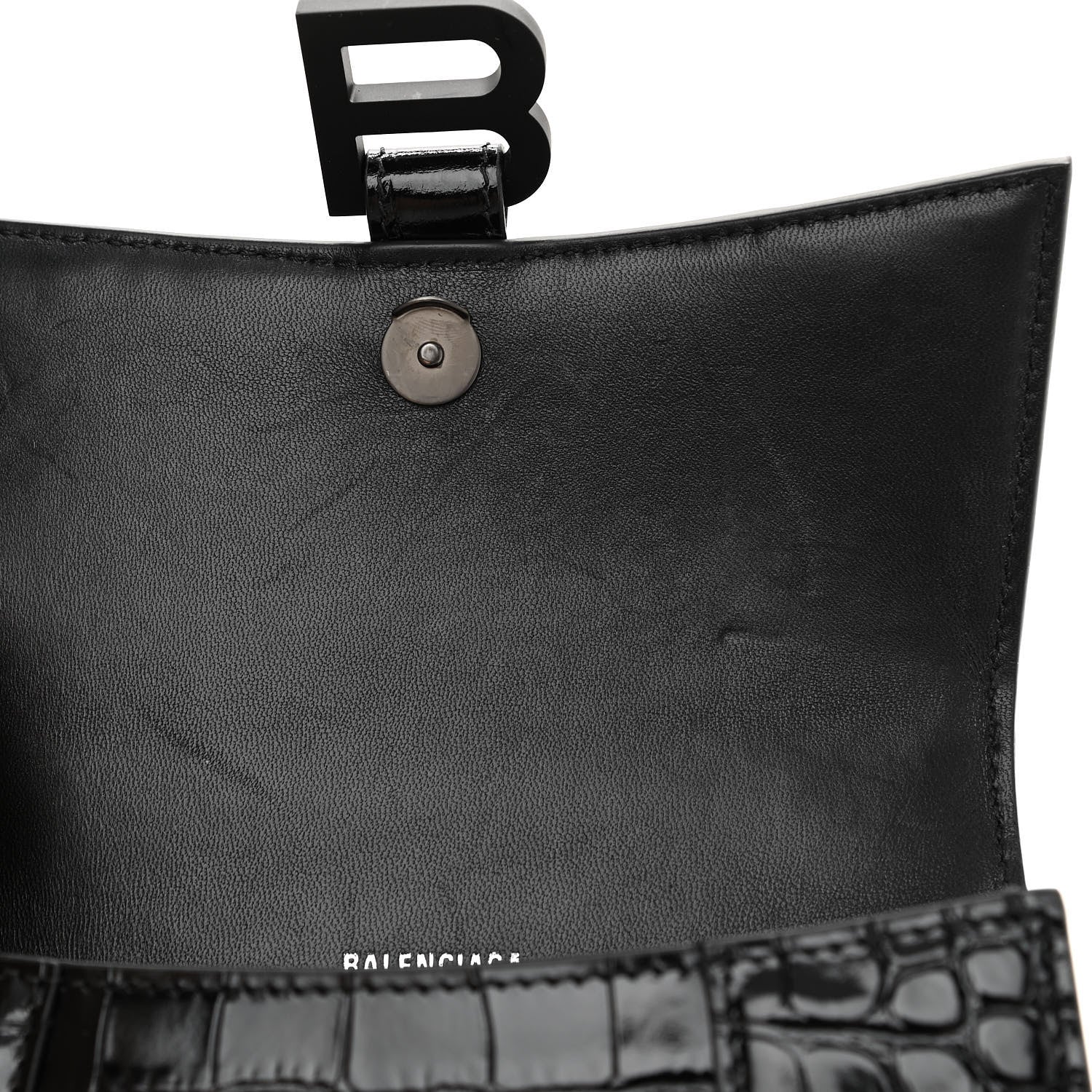 Balenciaga Shiny Calfskin Monochrome Crocodile Embossed Hourglass Top Handle Bag XS Black 12 of 12