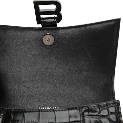 Balenciaga Shiny Calfskin Monochrome Crocodile Embossed Hourglass Top Handle Bag XS Black 12 of 12