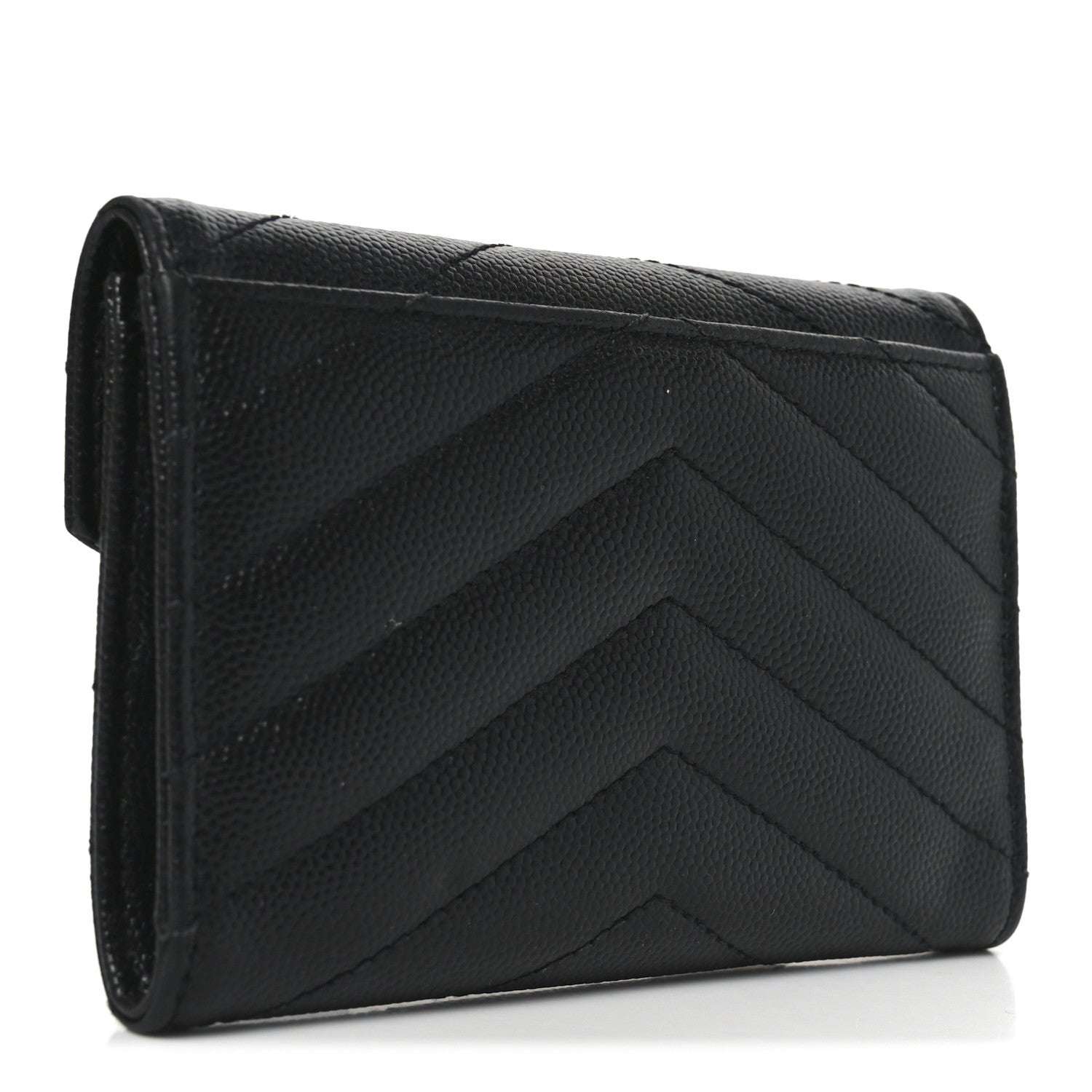 Saint Laurent Grain De Poudre Matelasse Chevron Small Monogram Envelope Wallet Black 3 of 7