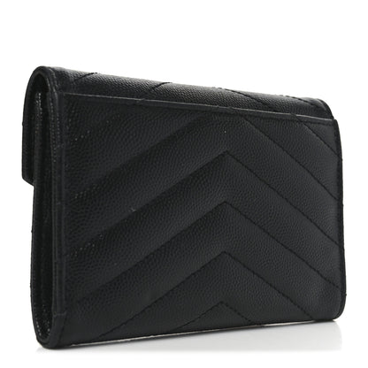 Saint Laurent Grain De Poudre Matelasse Chevron Small Monogram Envelope Wallet Black 3 of 7