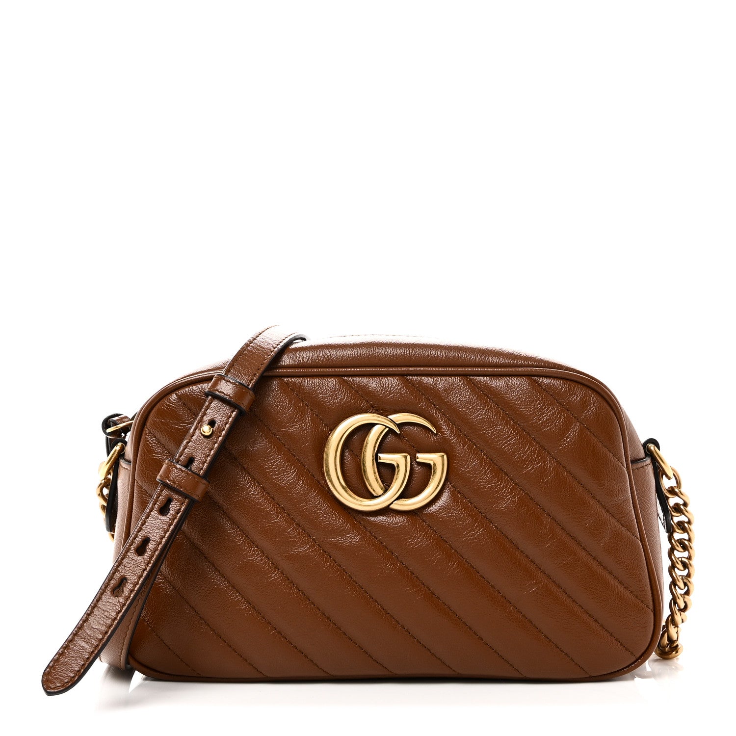 Gucci Glazed Calfskin Matelasse Diagonal Small GG Marmont Chain Shoulder Bag Cuir 1 of 10