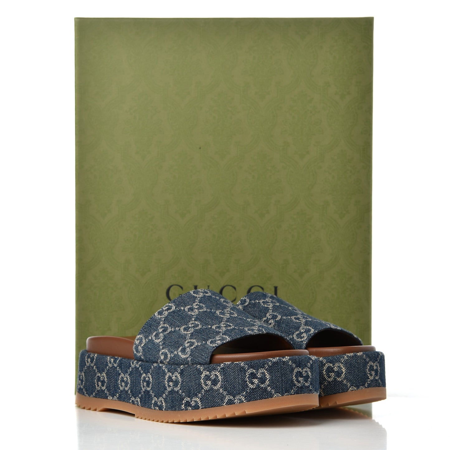 New Denim GG Monogram Angelina Platform 55mm Slide Sandals 36.5 Blue Tea