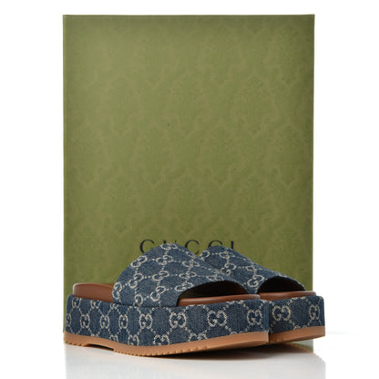 Gucci New Denim GG Monogram Angelina Platform 55mm Slide Sandals 36.5 Blue Tea 10 of 10