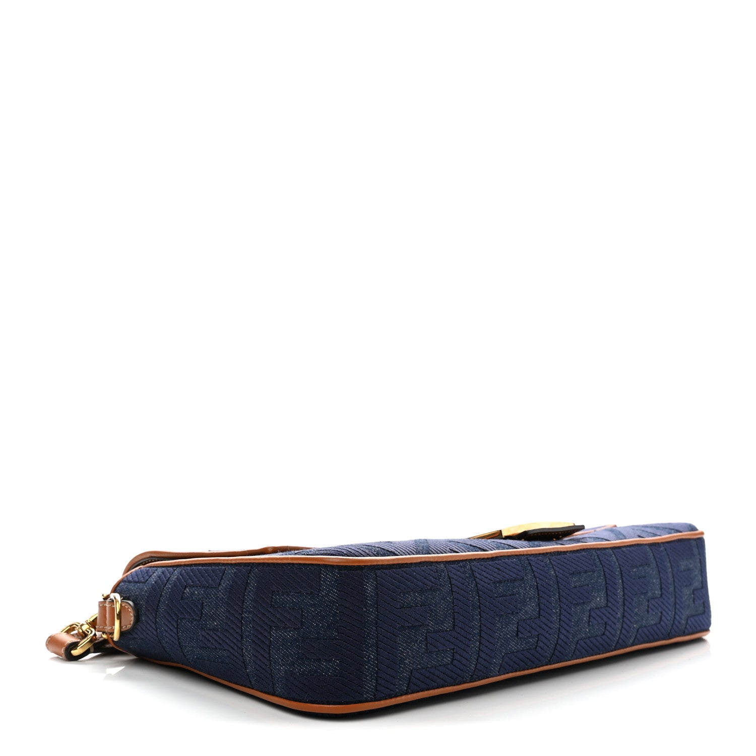 Fendi Denim Vitello King FF Embroidered Large Baguette Blue Cuoio 4 of 10