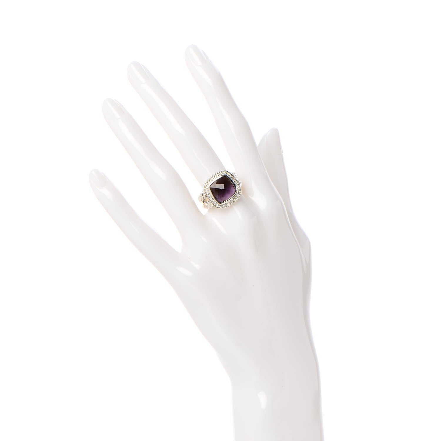 David Yurman Sterling Silver Diamond Amethyst 11mm Albion Ring 53 6.5 2 of 5