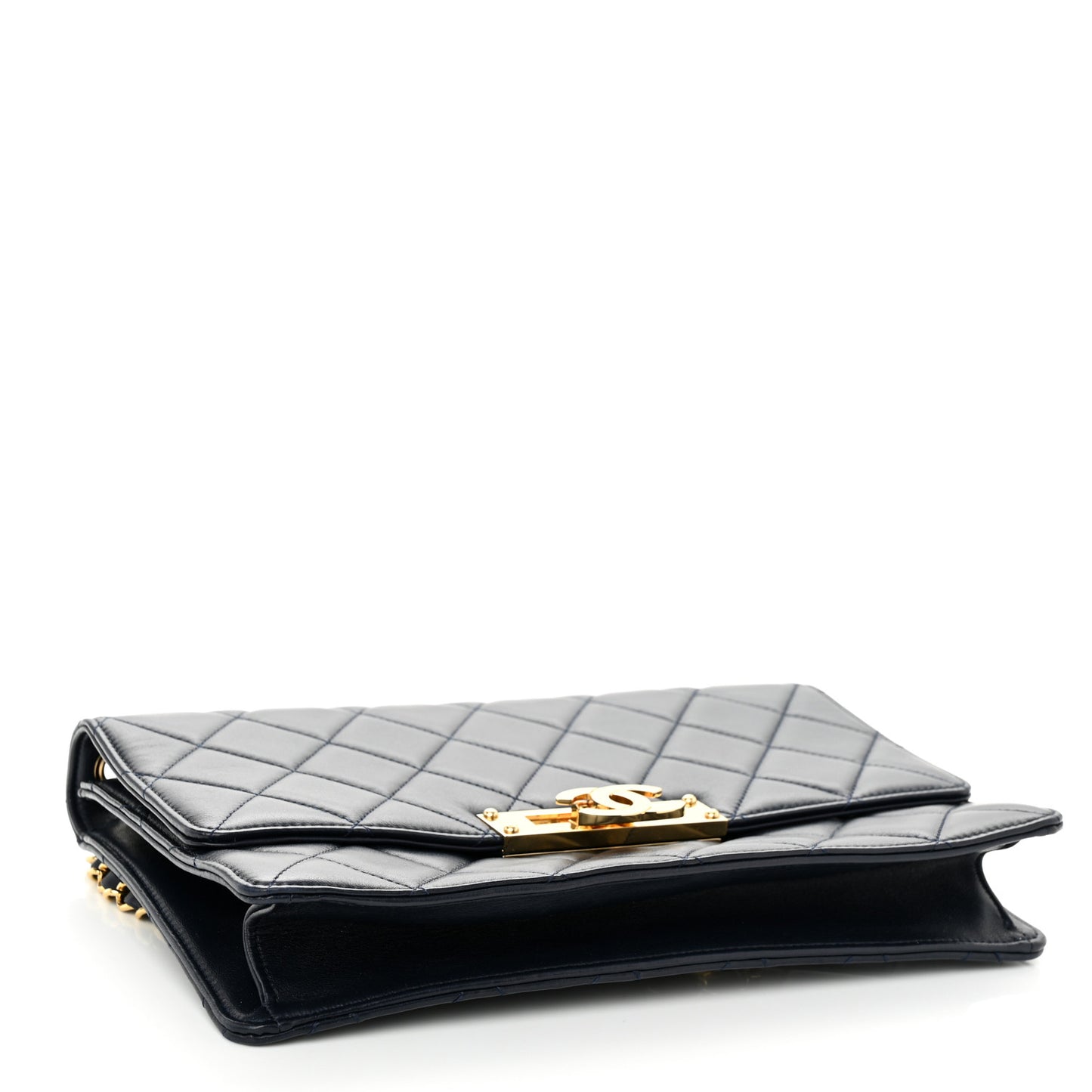 Lambskin Quilted Large Golden Class Flap Navy