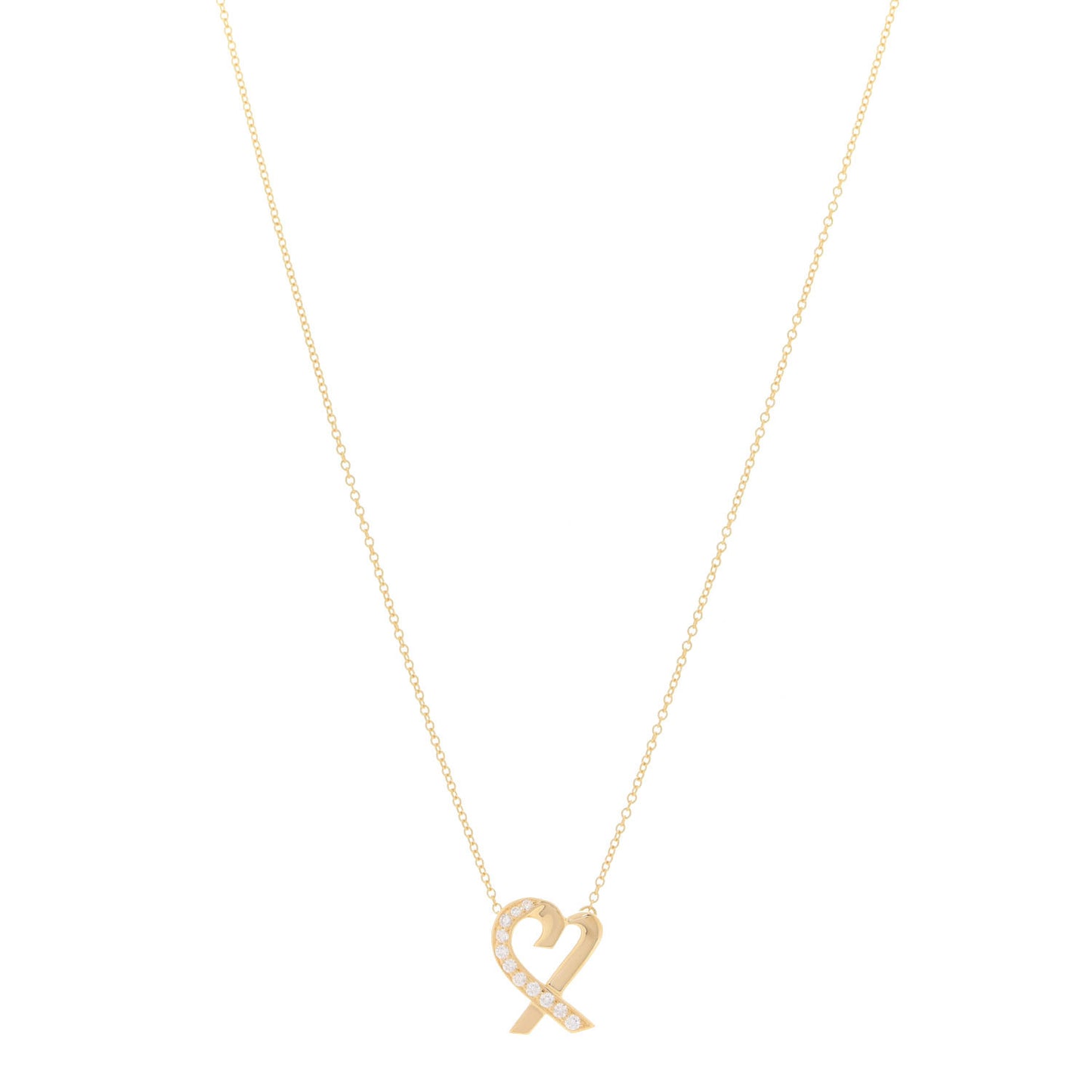 18K Yellow Gold Diamond Small Paloma Picasso Loving Heart Pendant Necklace