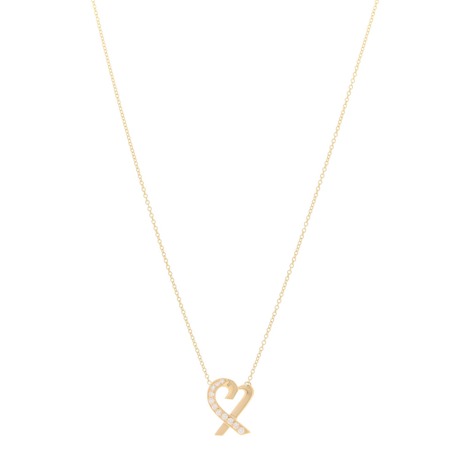 Tiffany 18K Yellow Gold Diamond Small Paloma Picasso Loving Heart Pendant Necklace 1 of 5