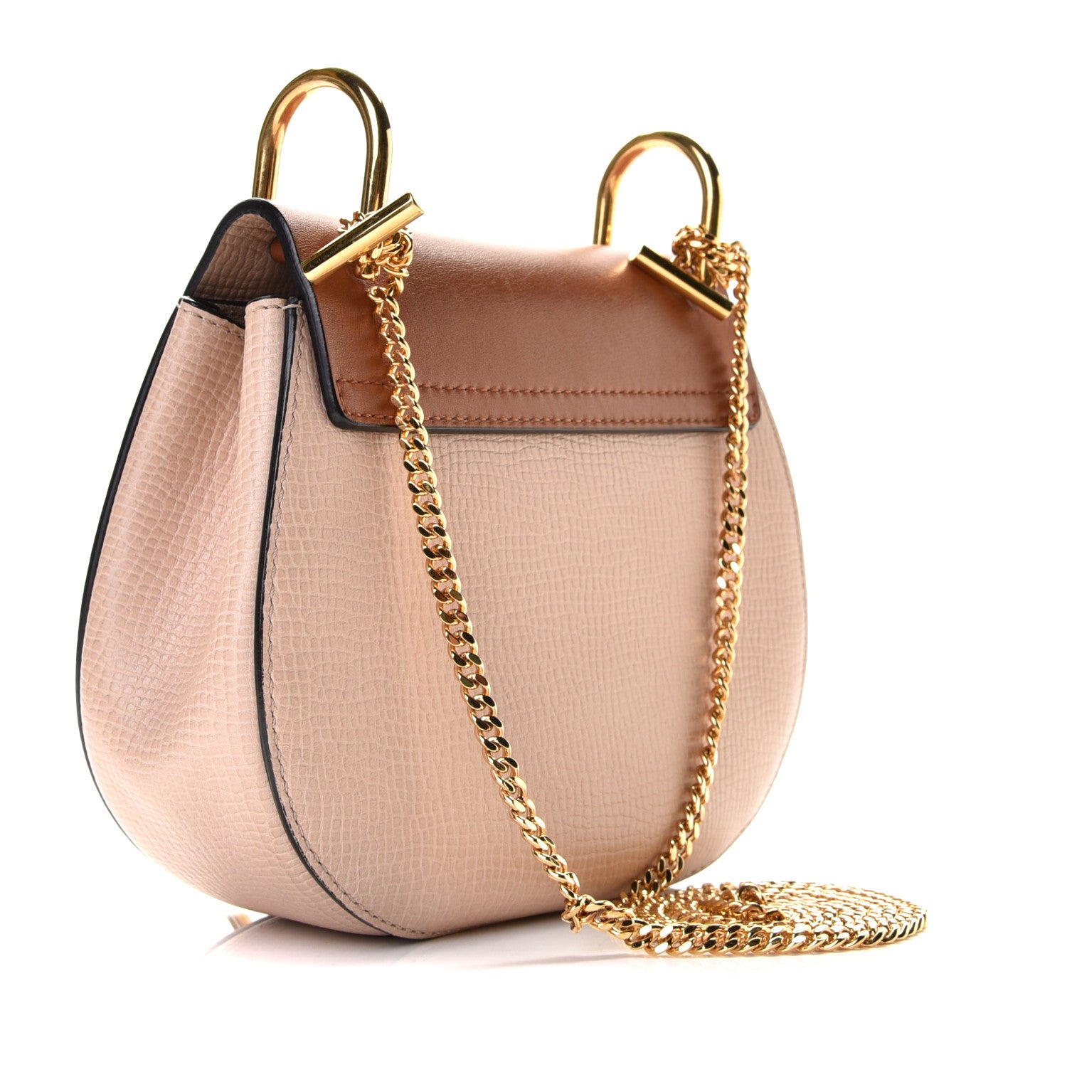 Chloe Grained Calfskin Lambskin Mini Bi-Color Drew Shoulder Bag Powder Beige Caramel 3 of 13