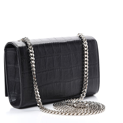 Saint Laurent Calfskin Crocodile Embossed Monogram Small Kate Tassel Satchel Black 2 of 11