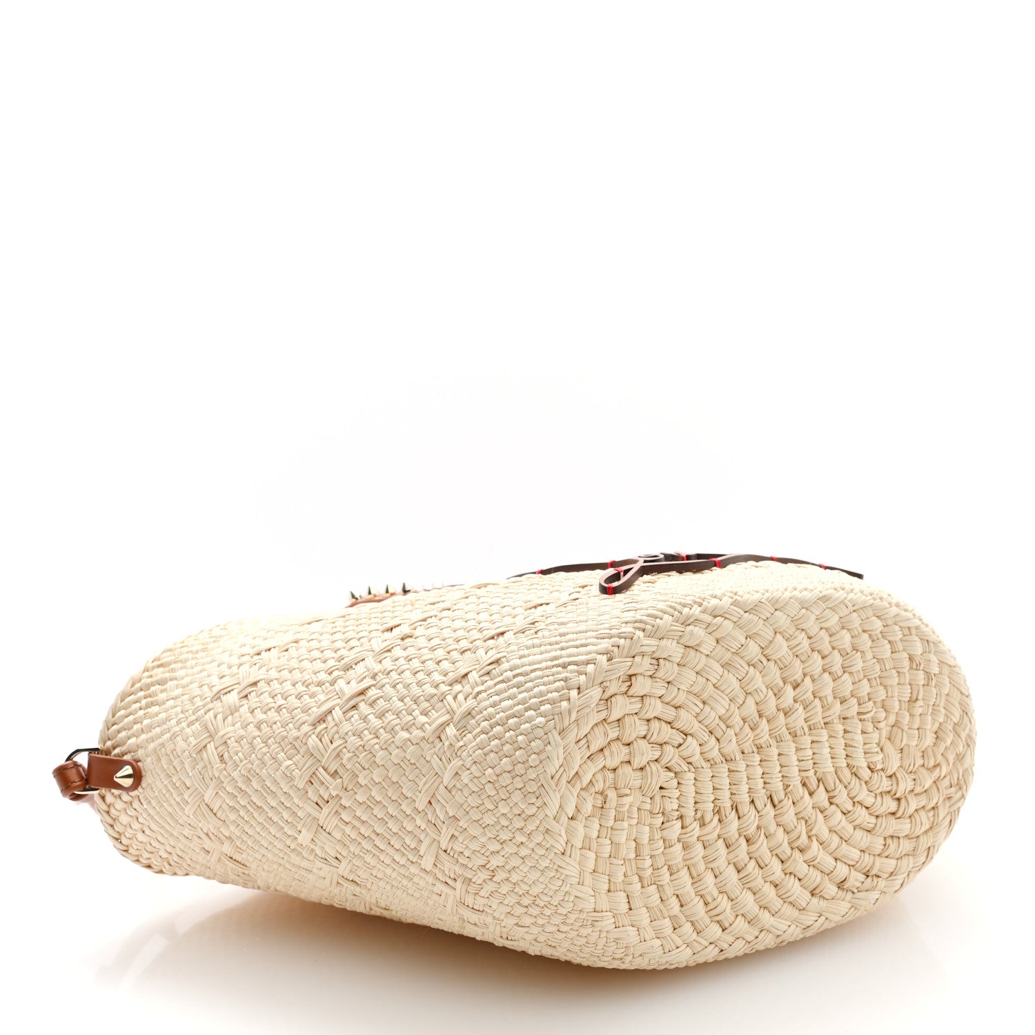 Christian Louboutin Calfskin Raffia Mini Cabata Tote Natural Cuoio 4 of 8