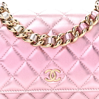 Chanel Gradient Metallic Lambskin Quilted Like A Wallet Wallet On Chain WOC Gold Pink 9 of 11