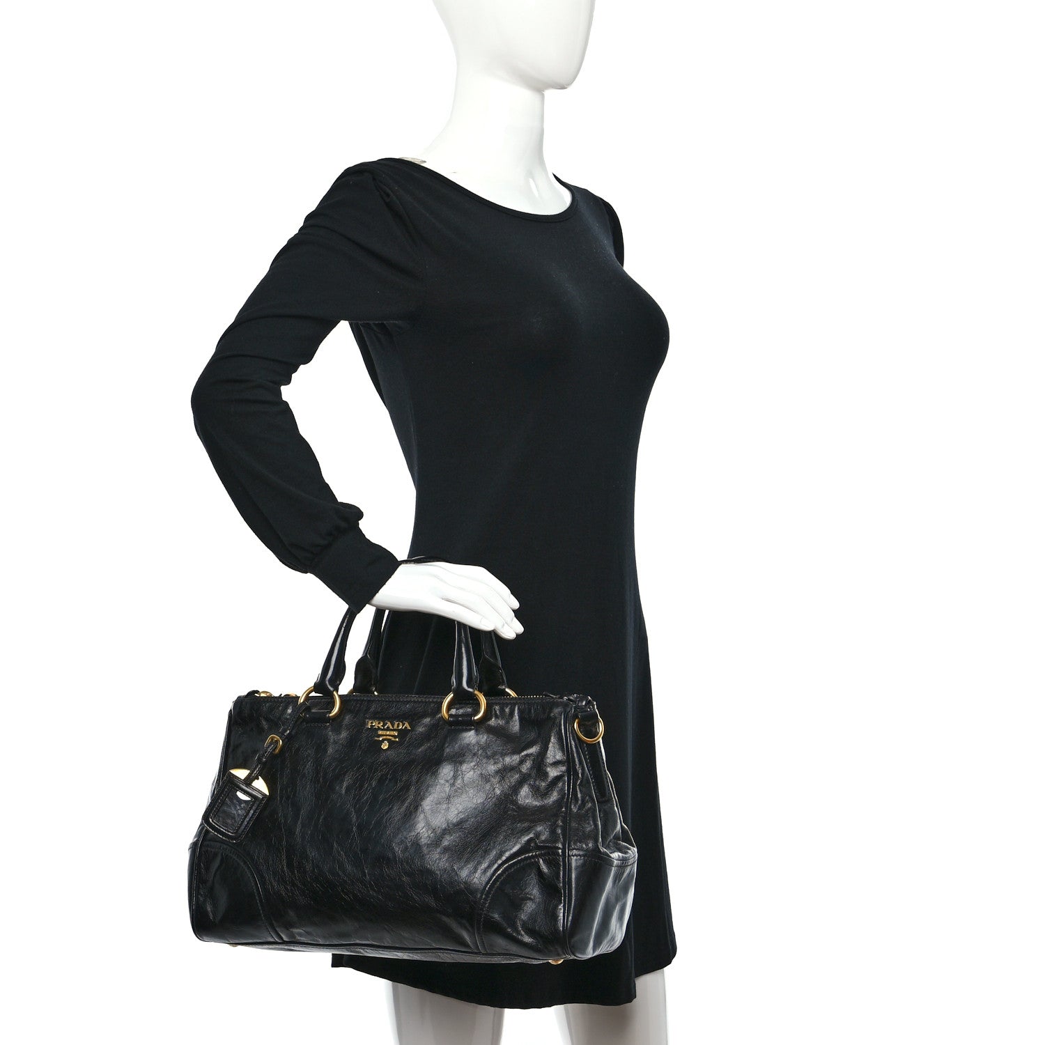 Prada Vitello Shine Shopping Satchel Black 2 of 9