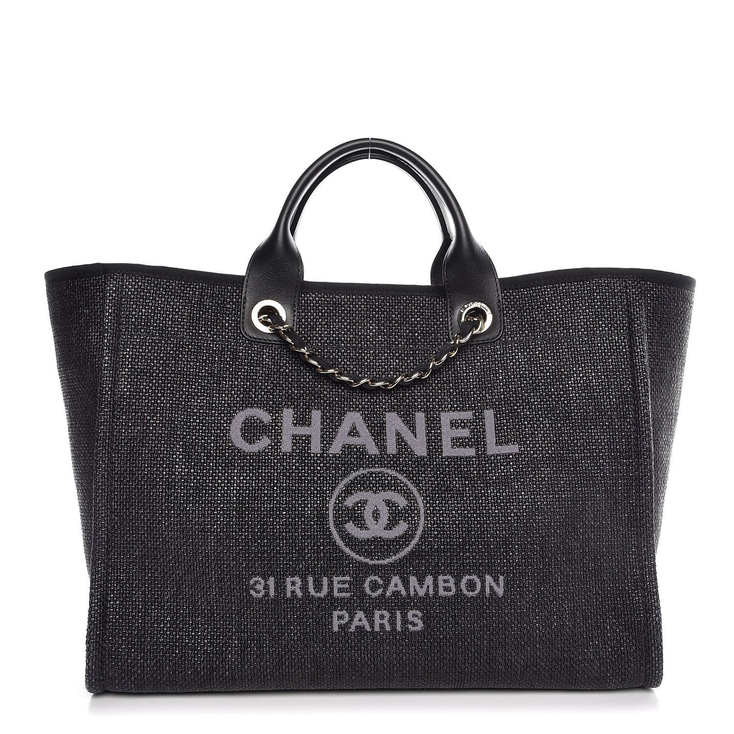 Woven Straw Raffia Large Deauville Tote Black