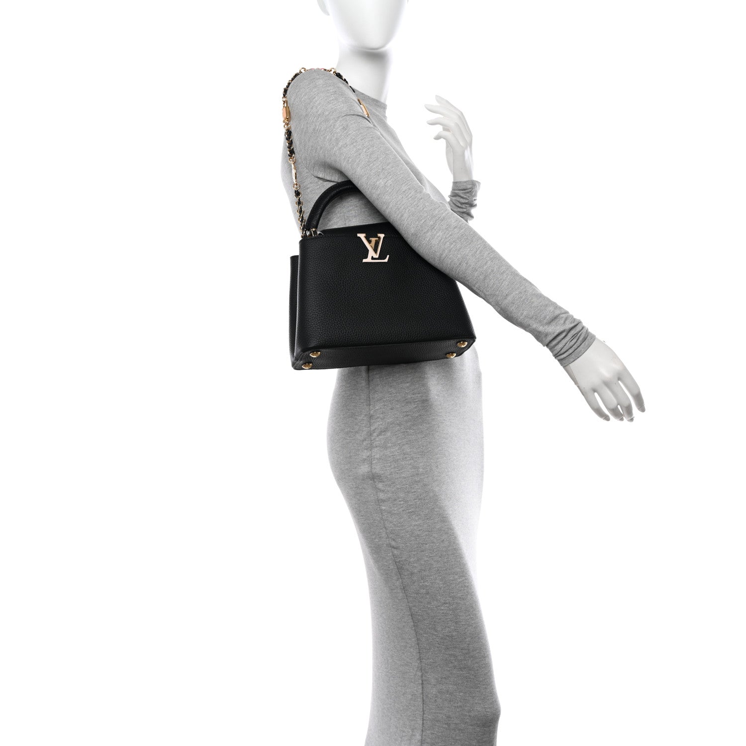 Louis Vuitton Taurillon Enamel Flower Padlock Chain Capucines BB Black 2 of 10