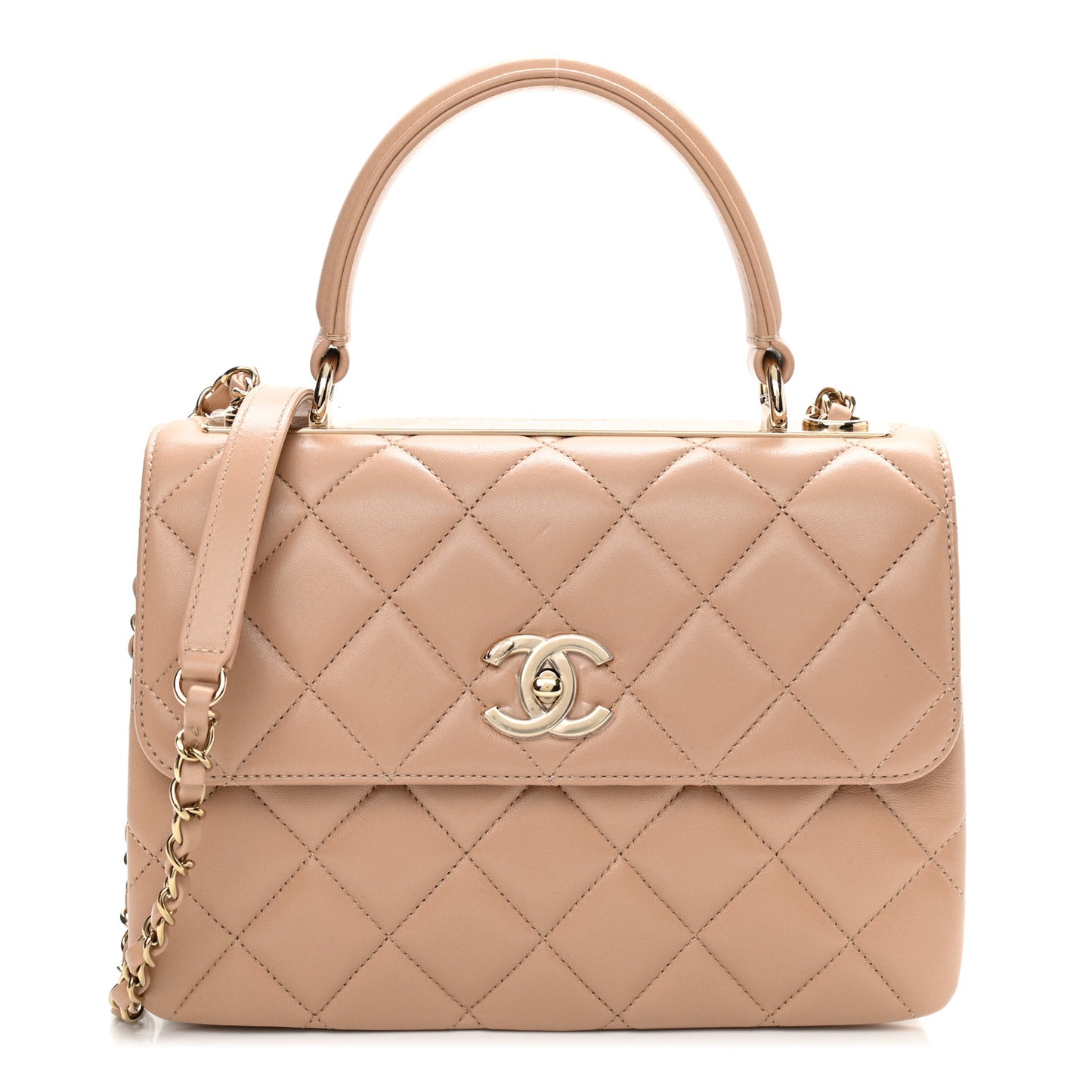 Lambskin Quilted Small Trendy CC Dual Handle Flap Bag Beige