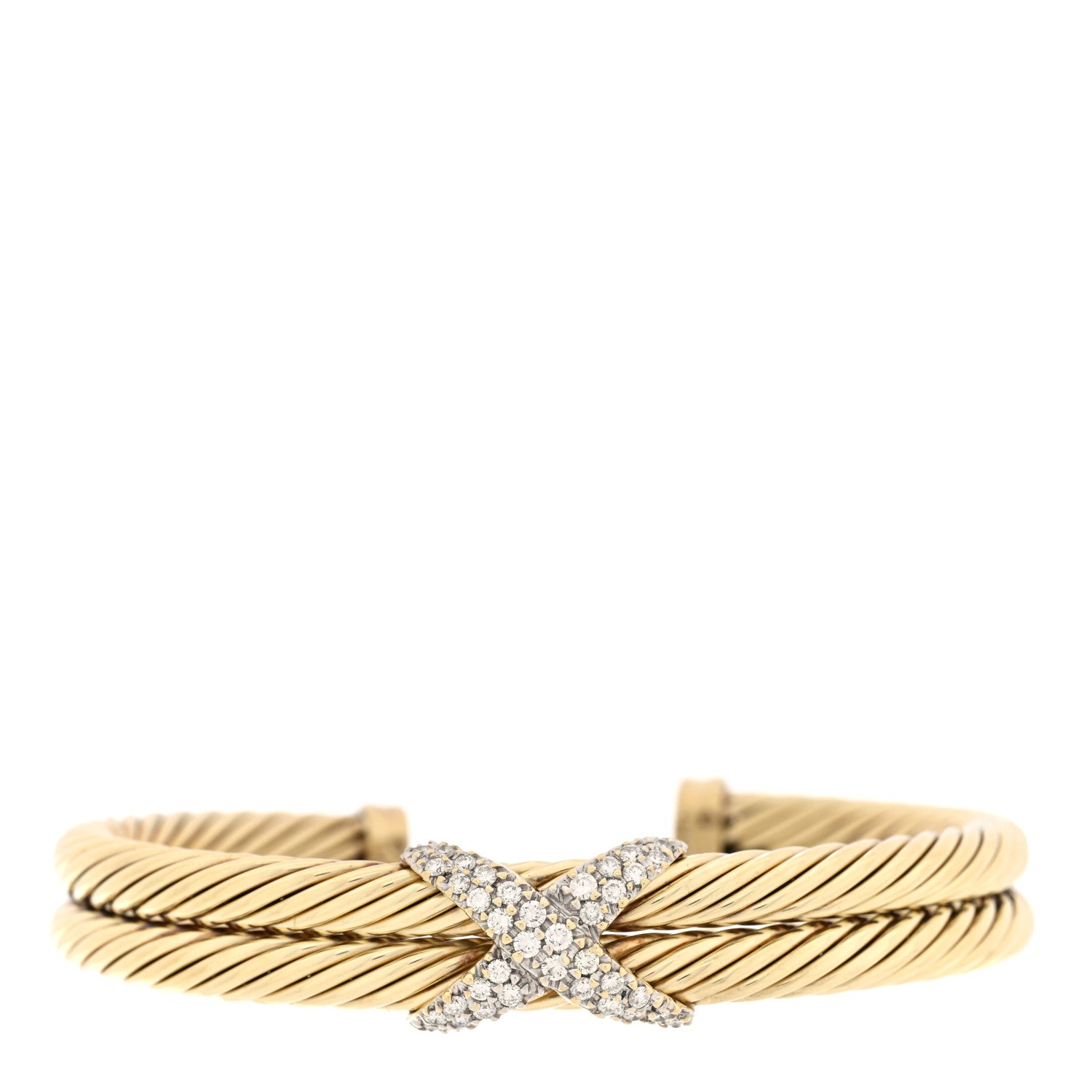 David Yurman 14K Yellow Gold Diamond X Station Double Cable Bracelet 1 of 4