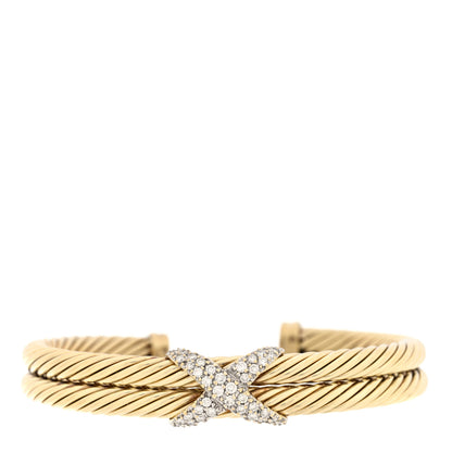 David Yurman 14K Yellow Gold Diamond X Station Double Cable Bracelet 1 of 4