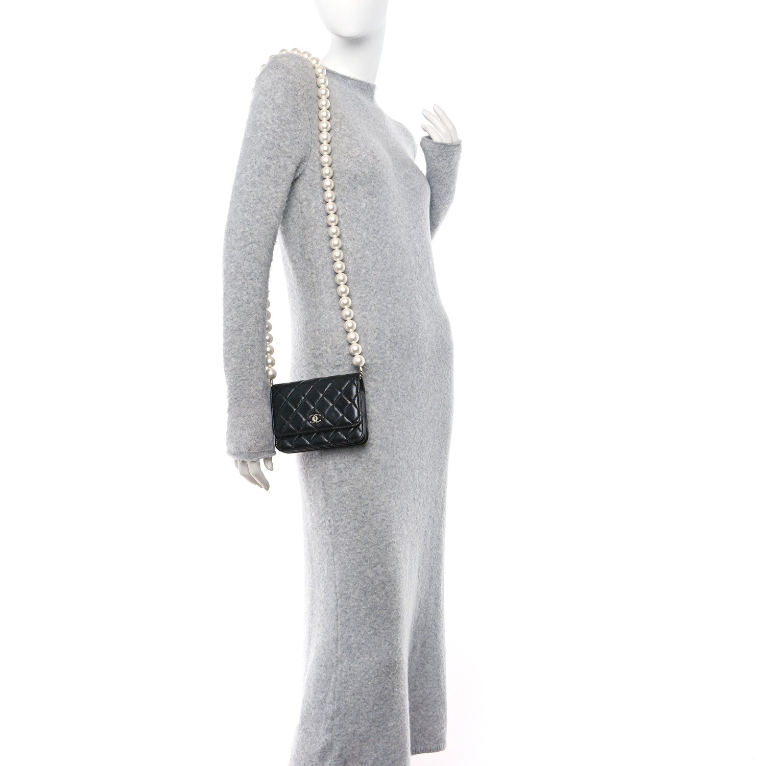 Chanel Calfskin Quilted Mini Maxi Pearls Wallet On Chain WOC Black 2 of 10